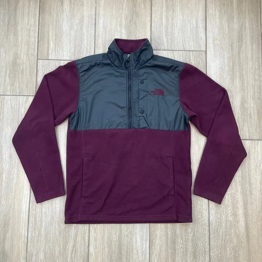 The North Face Mens Small Burgundy Fleece Pullover Jacket Snap Zip Outdoor